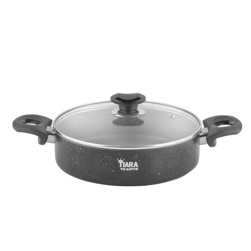 تابه 24 دودسته درب شیشه با رینگ استیل مشکی - تیارا