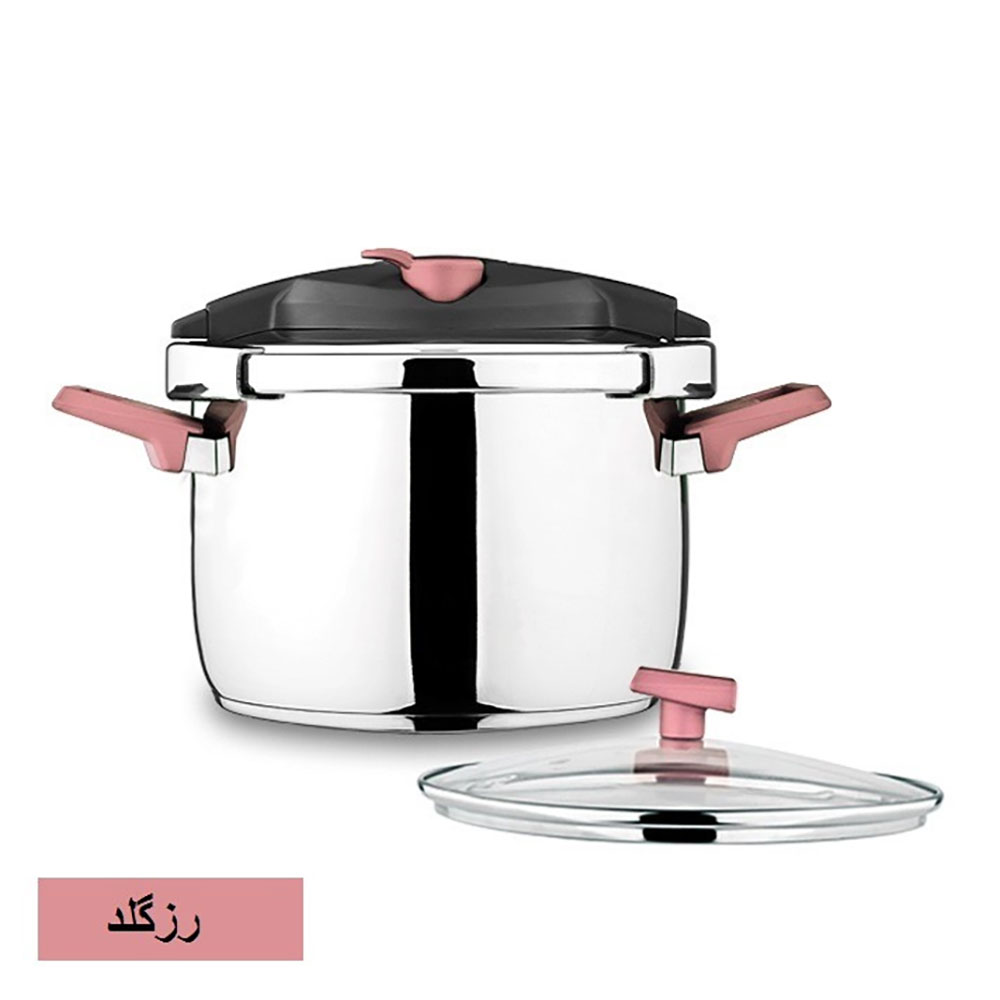 زودپز دو دسته فونیکس 6 لیتری با درب پیرکس رزگلد - کاندید