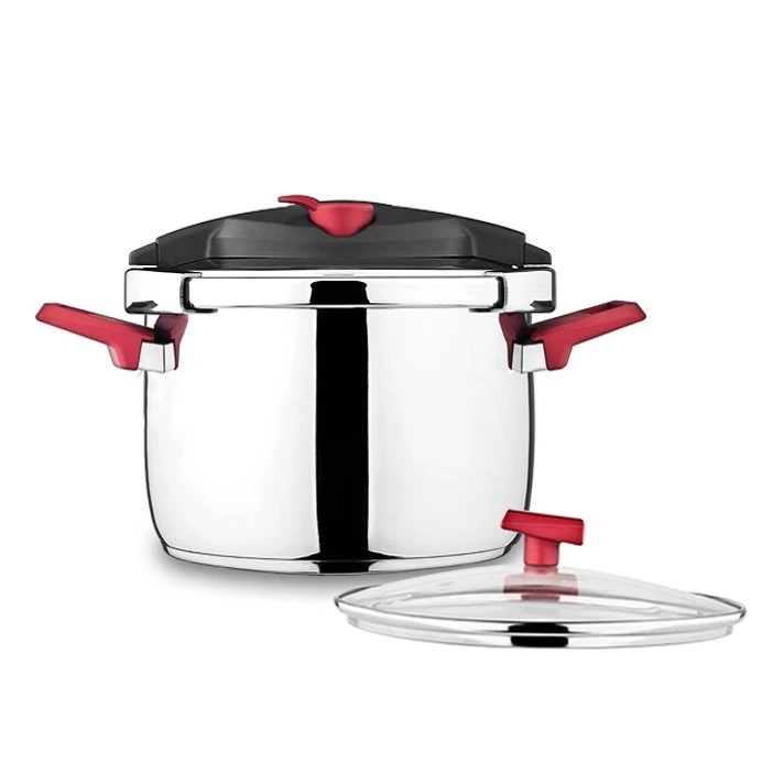 زودپز دو دسته هلیوس 6 لیتری با درب پیرکس زرشکی - کاندید