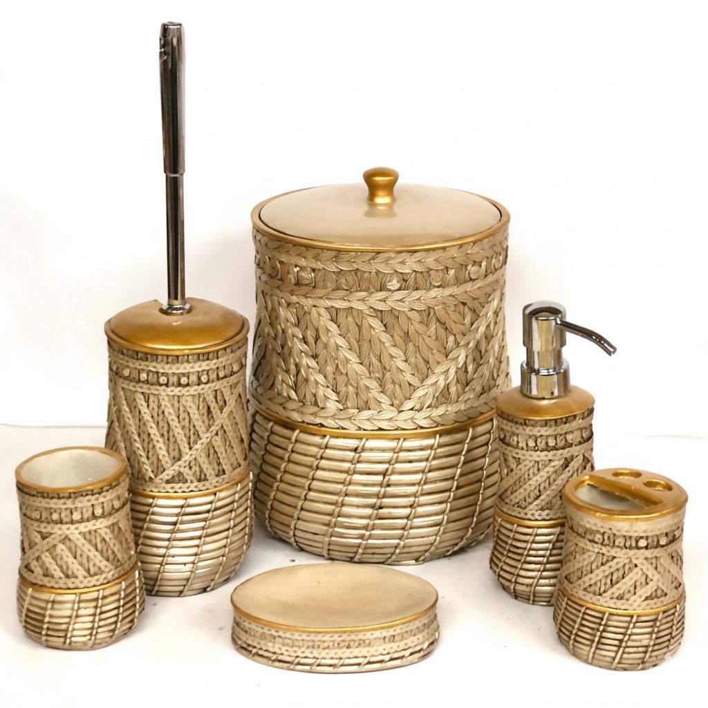 ست سرویس بهداشتی 6 تیکه مدل سبد حصیری-ژیوار